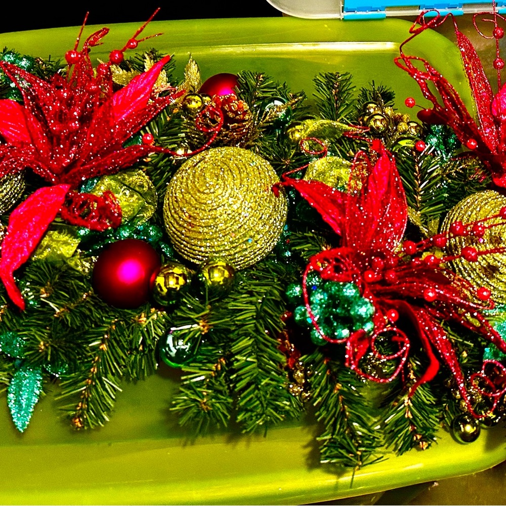Festive Holiday Centerpiece Faux Greenery  Spray